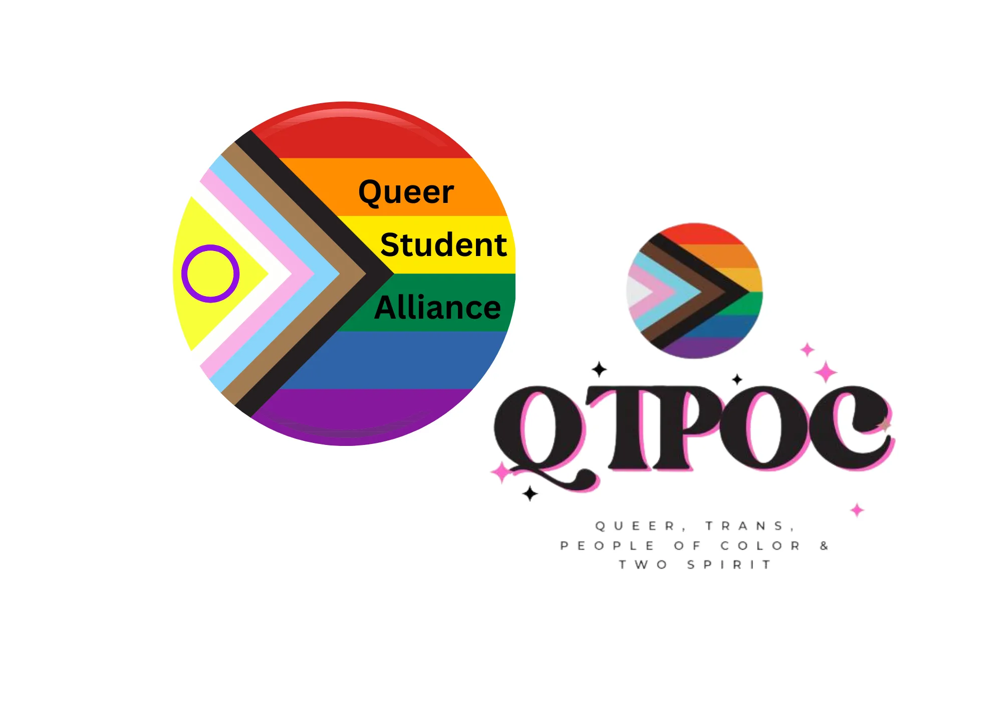 Queer Student Alliance and Queer Transgender People of Color club logos