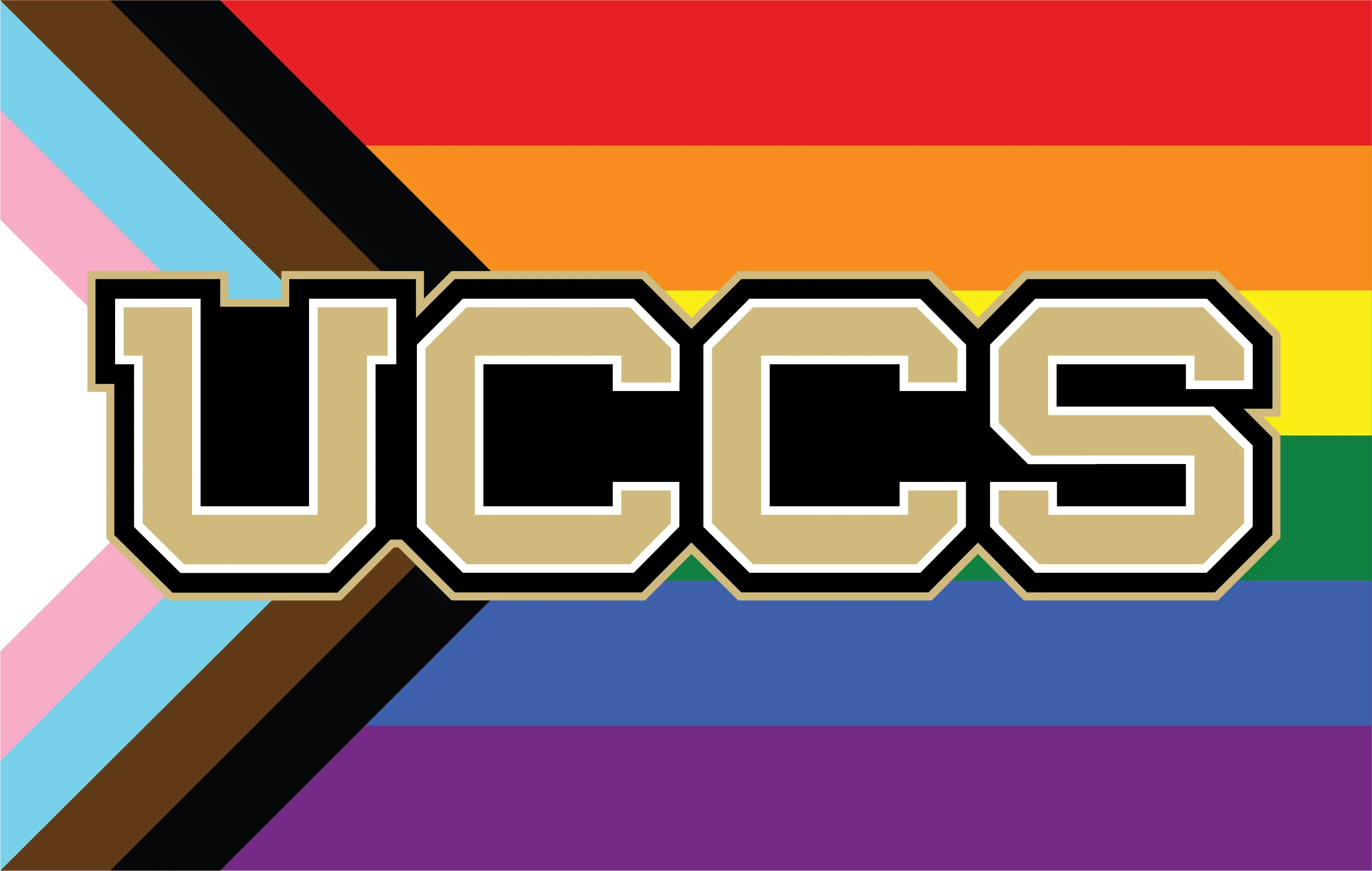 pride flag with UCCS logo overlayed